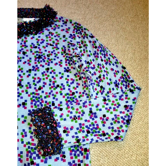 Womens Sweater-BELLEPOINTE-blue/multicolor patterned linen/rayon cardigan ls-S/M - Picture 3 of 4